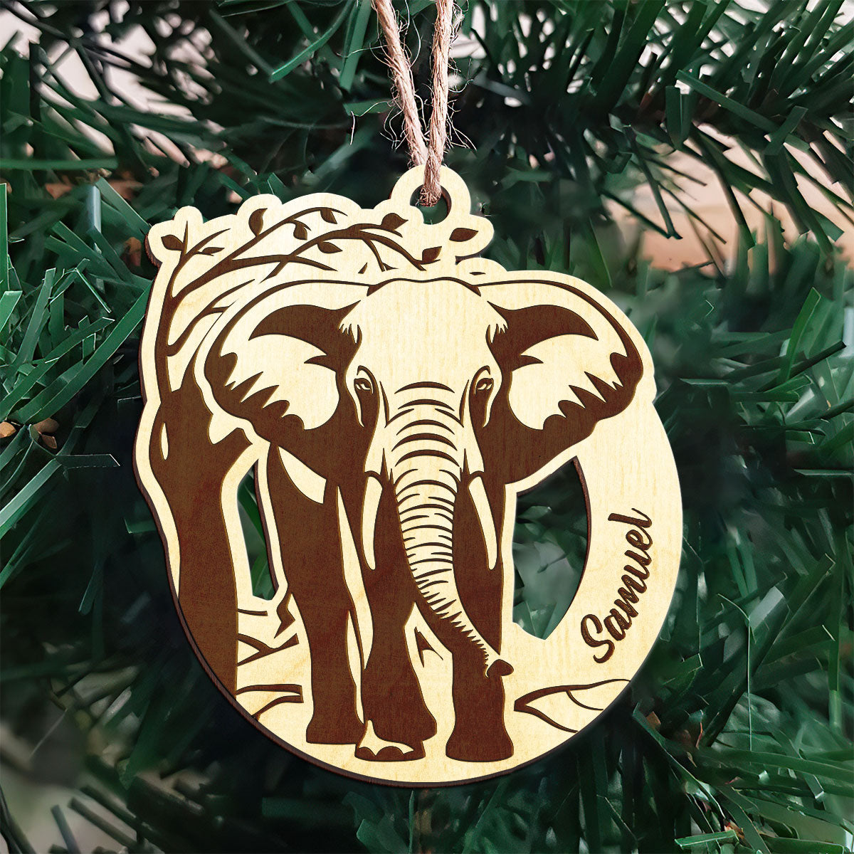 Elephant Personalized Wood Ornament DS-16A