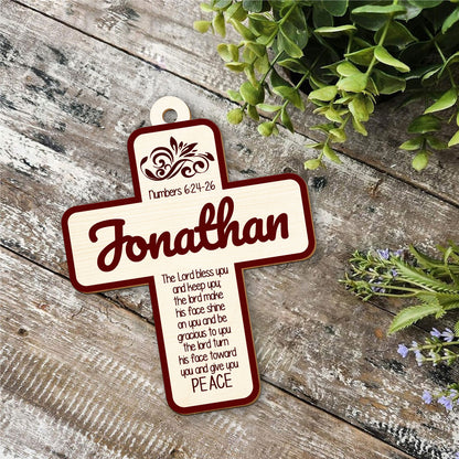 Numbers 6:24-26 Cross Personalized Wood Ornament DS-008