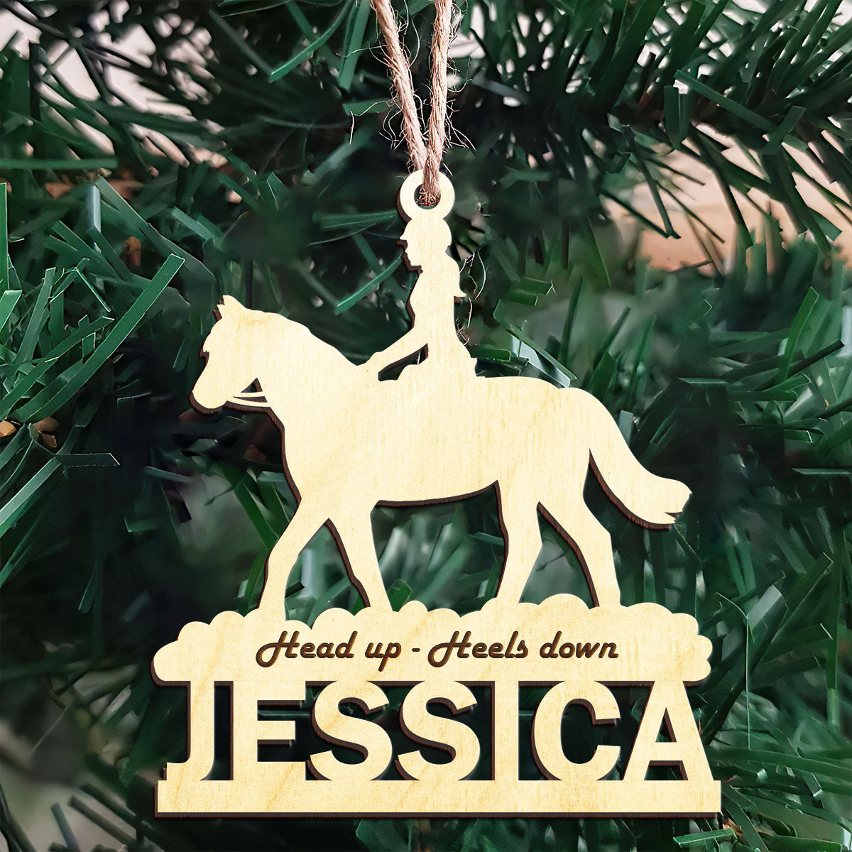 Head Up - Heels Down - Personalized Wood Ornament DS-51