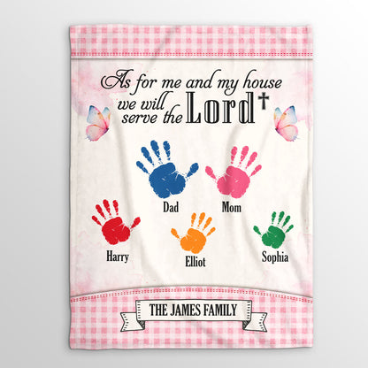 As For Me And My House Family Handprint - Personalized Fleece Blanket DSFBHLT1801TA