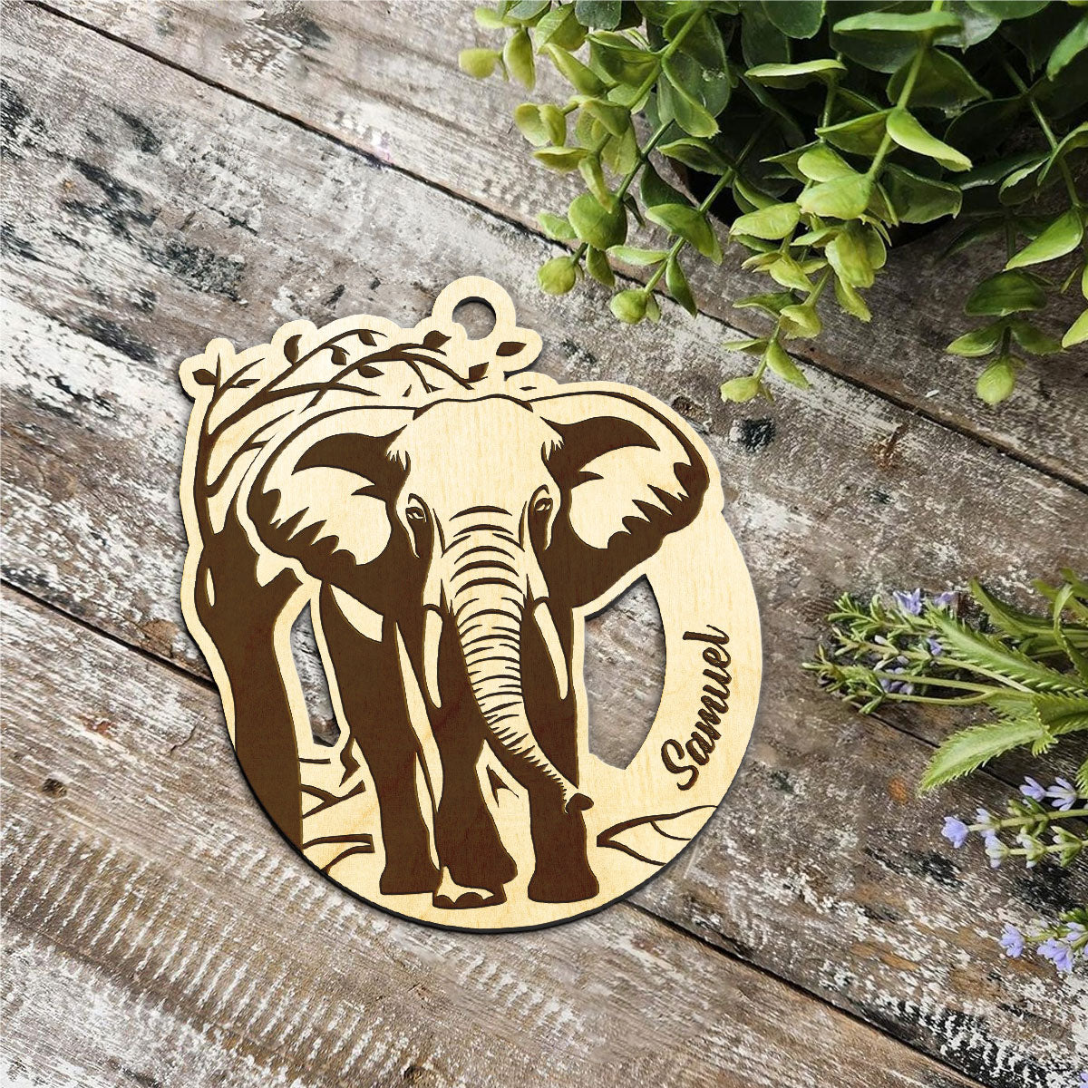 Elephant Personalized Wood Ornament DS-16A