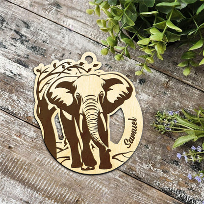 Elephant Personalized Wood Ornament DS-16A