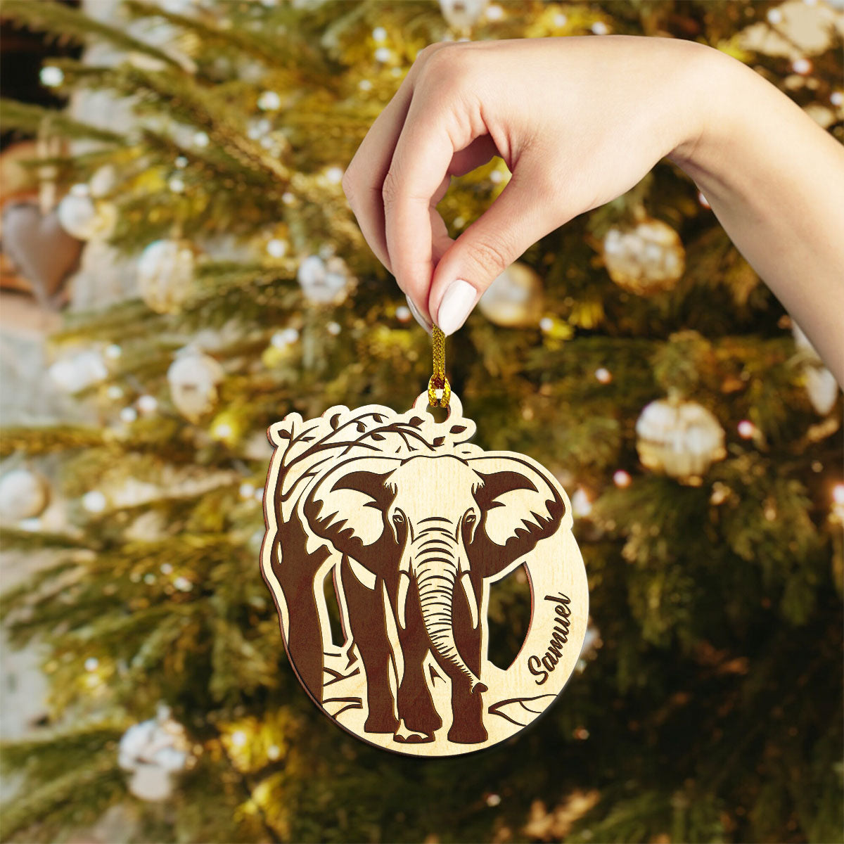 Elephant Personalized Wood Ornament DS-16A
