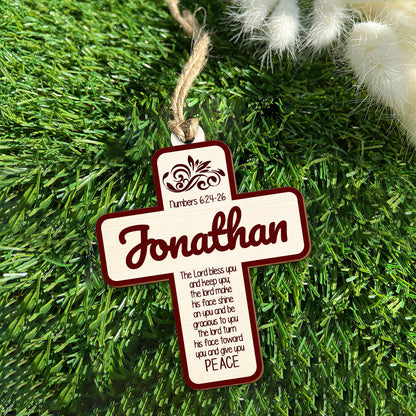 Numbers 6:24-26 Cross Personalized Wood Ornament DS-008