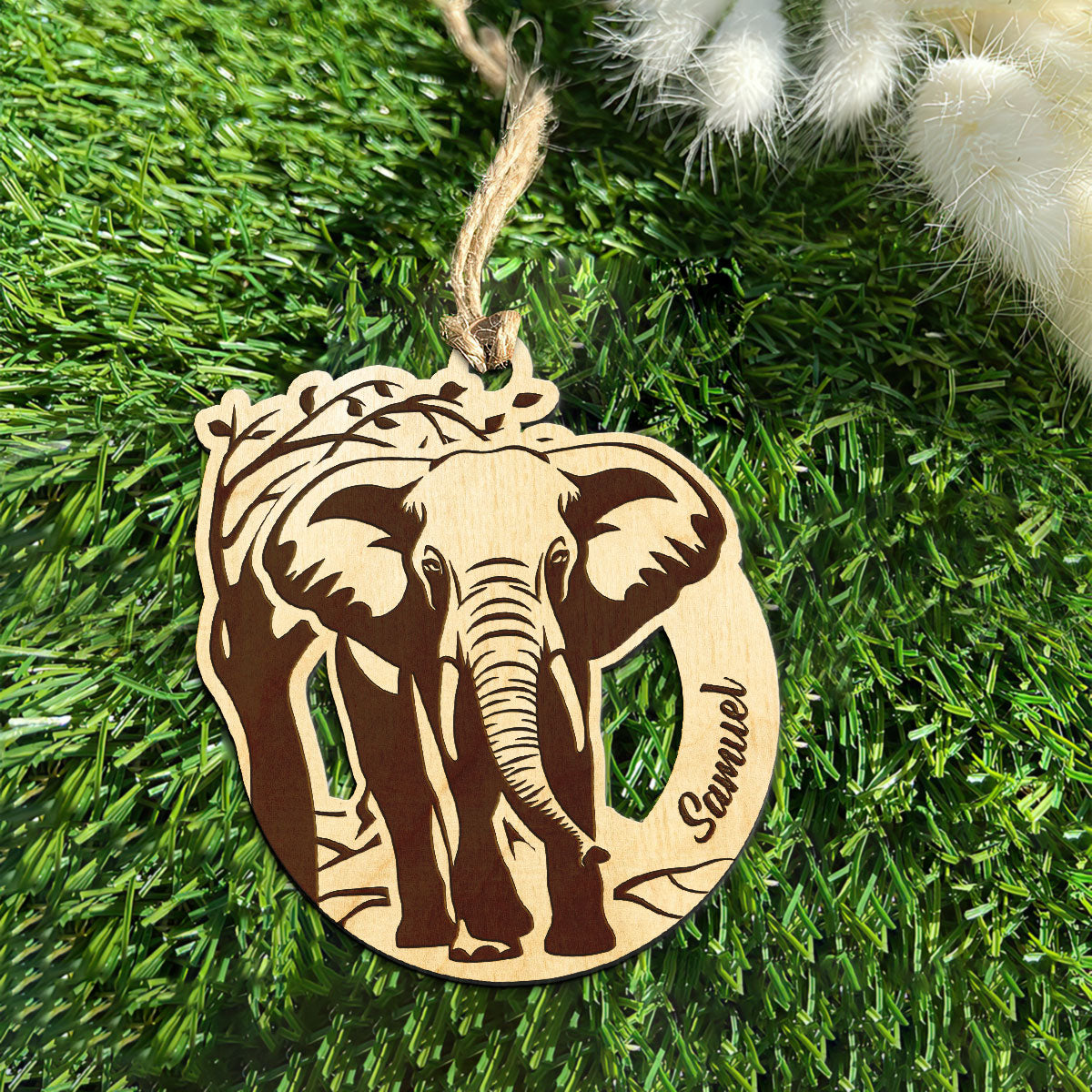 Elephant Personalized Wood Ornament DS-16A