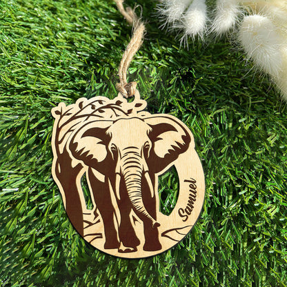 Elephant Personalized Wood Ornament DS-16A