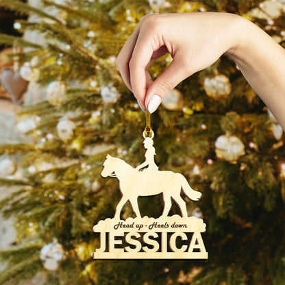 Head Up - Heels Down - Personalized Wood Ornament DS-51