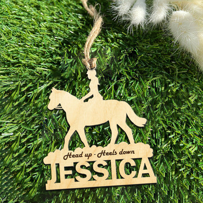 Head Up - Heels Down - Personalized Wood Ornament DS-51
