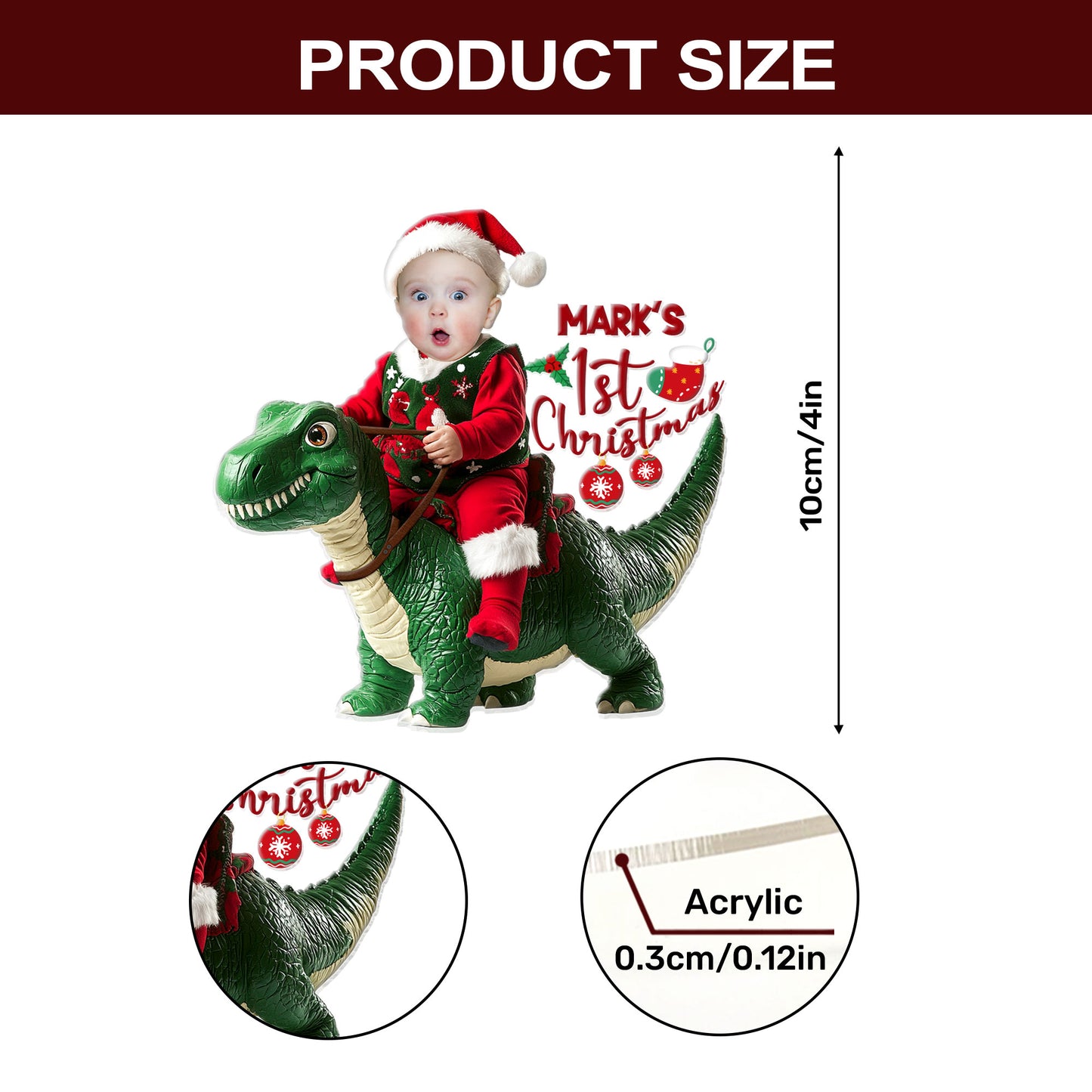 Santa Kid Riding Dinosaur - Personalized 1-Side Acrylic Ornament DSACOHLT1844TA