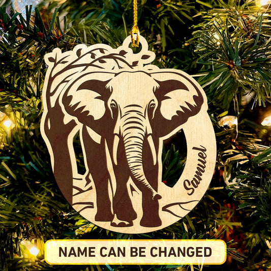 Elephant Personalized Wood Ornament DS-16A