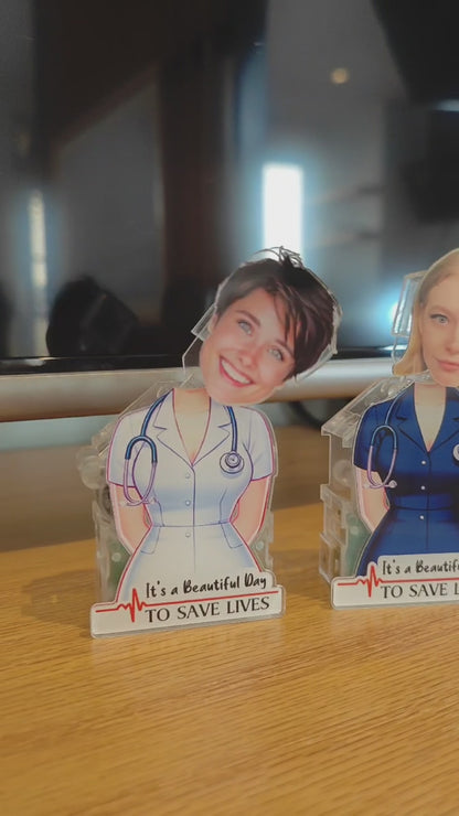 It's a beautiful day to Save Lives - Nurse Shaking Head Standee - SHS07