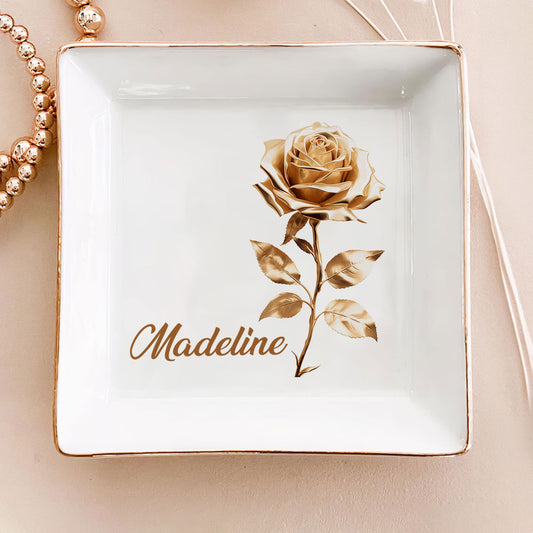 Gold Birth Month Flower - Personalized Jewelry Dish DSJDHLN2500D