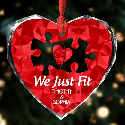 We Just Fit - Personalized Heart Shaped Glass Ornament DSHGOHLN2382L