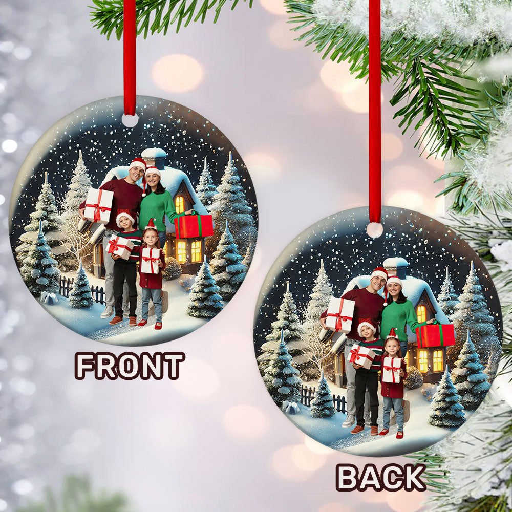 Christmas Is Family Time - Personalized Round Shaped Ceramic Ornament DSRSCOHLN2543T