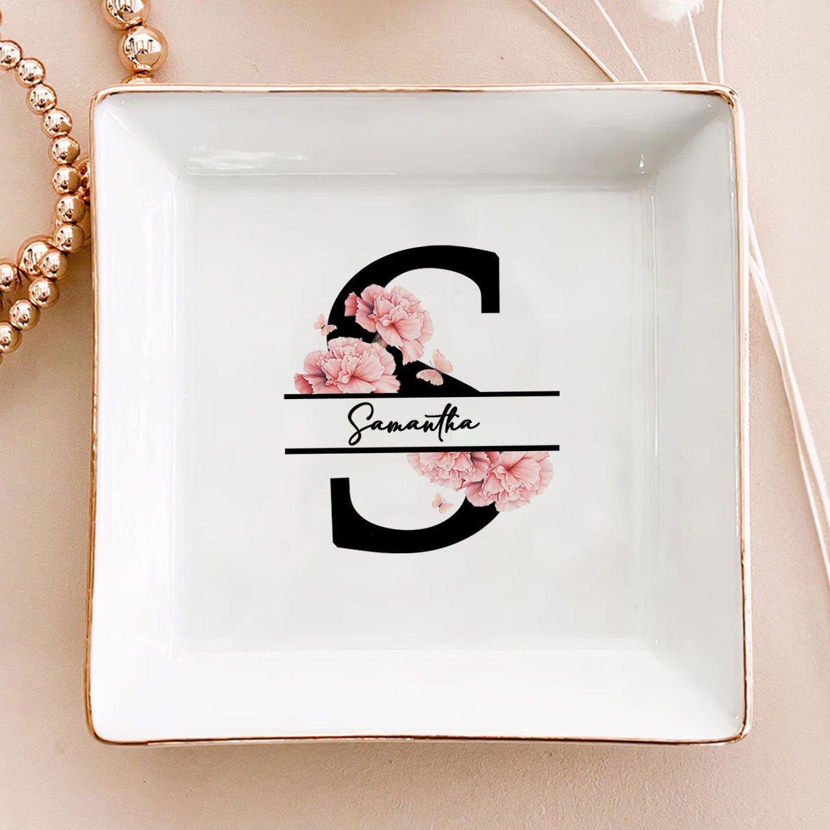 Alphabet With Birth Month Flower - Personalized Jewelry Dish DSJDDPA2130L