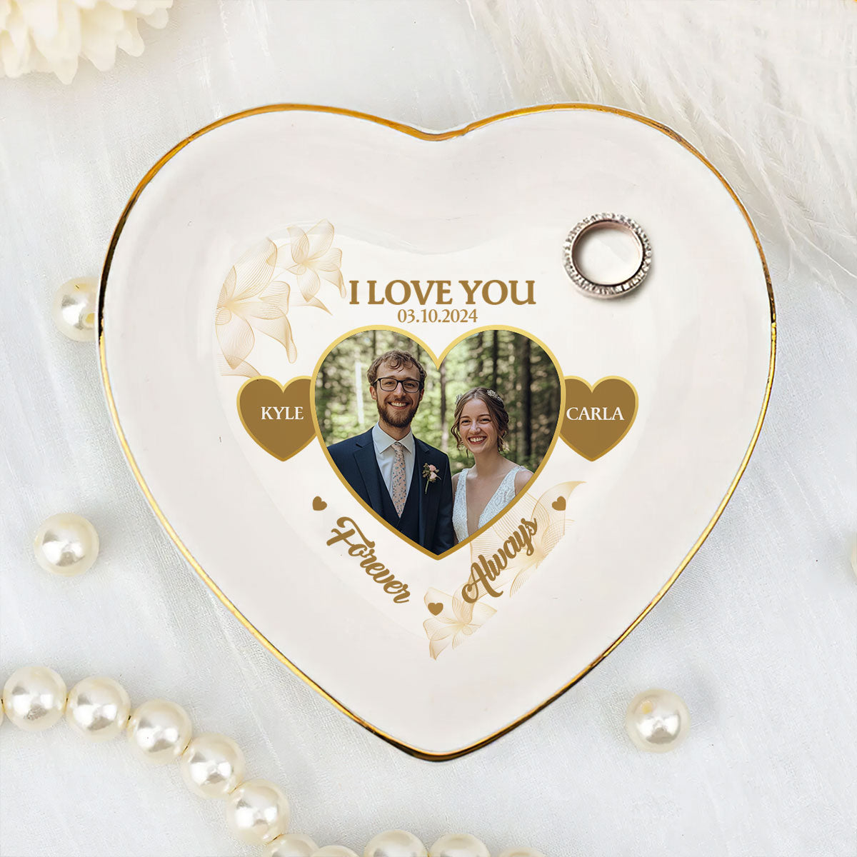 I Love You Forever & Always - Personalized Heart Shaped Jewelry Dish DSSHSCRDHLPA2430T