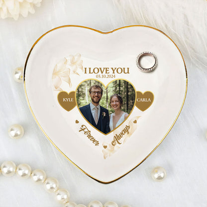 I Love You Forever & Always - Personalized Heart Shaped Jewelry Dish DSSHSCRDHLPA2430T