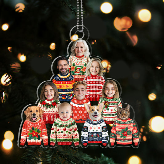 Family In Christmas Ugly Sweater - Personalized 1-Side Acrylic Ornament DSACOHLN2304M