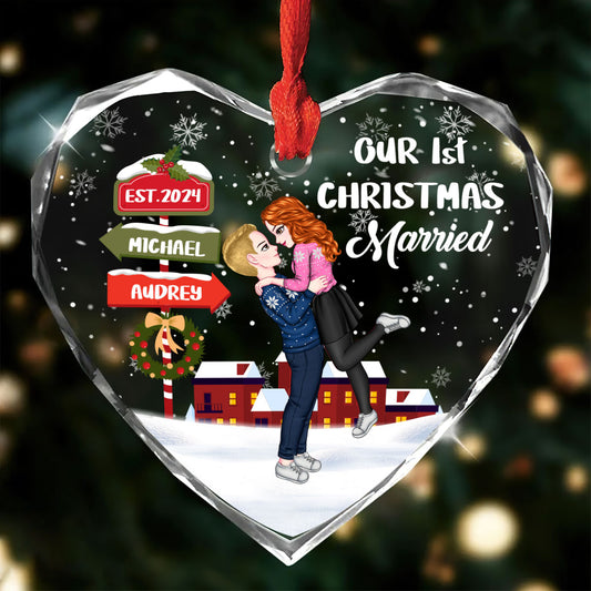 Our First Christmas Together - Personalized Heart Shaped Glass Ornament DSHGODN2187L