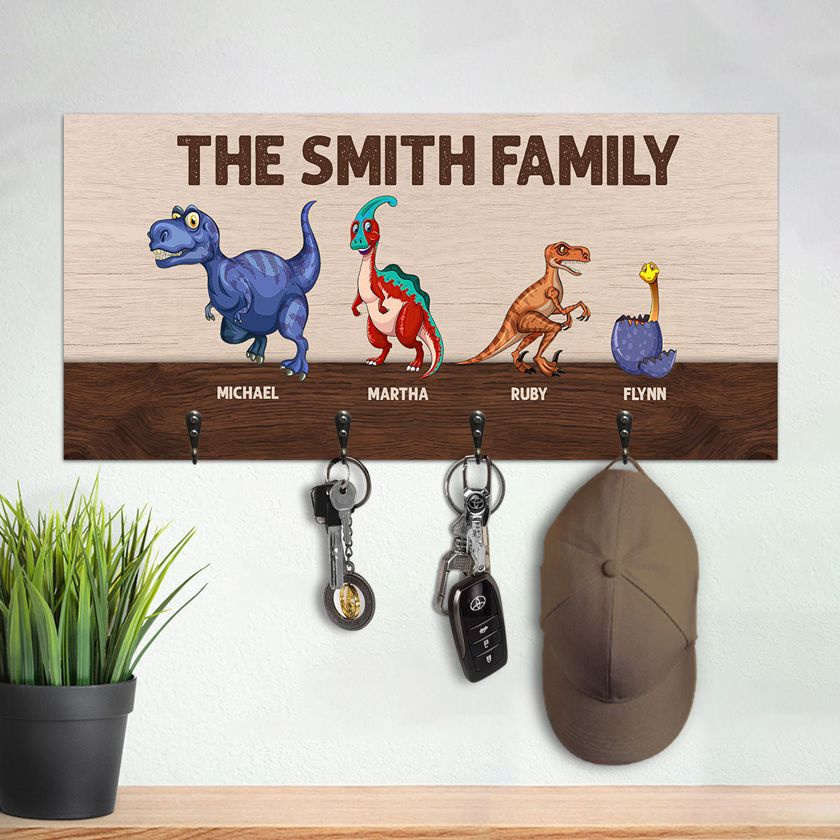 Dinosaur Key Rack The Dinosaur Family - Personalized Key Holder DSUWKHCSDN1964TA – Dosaur