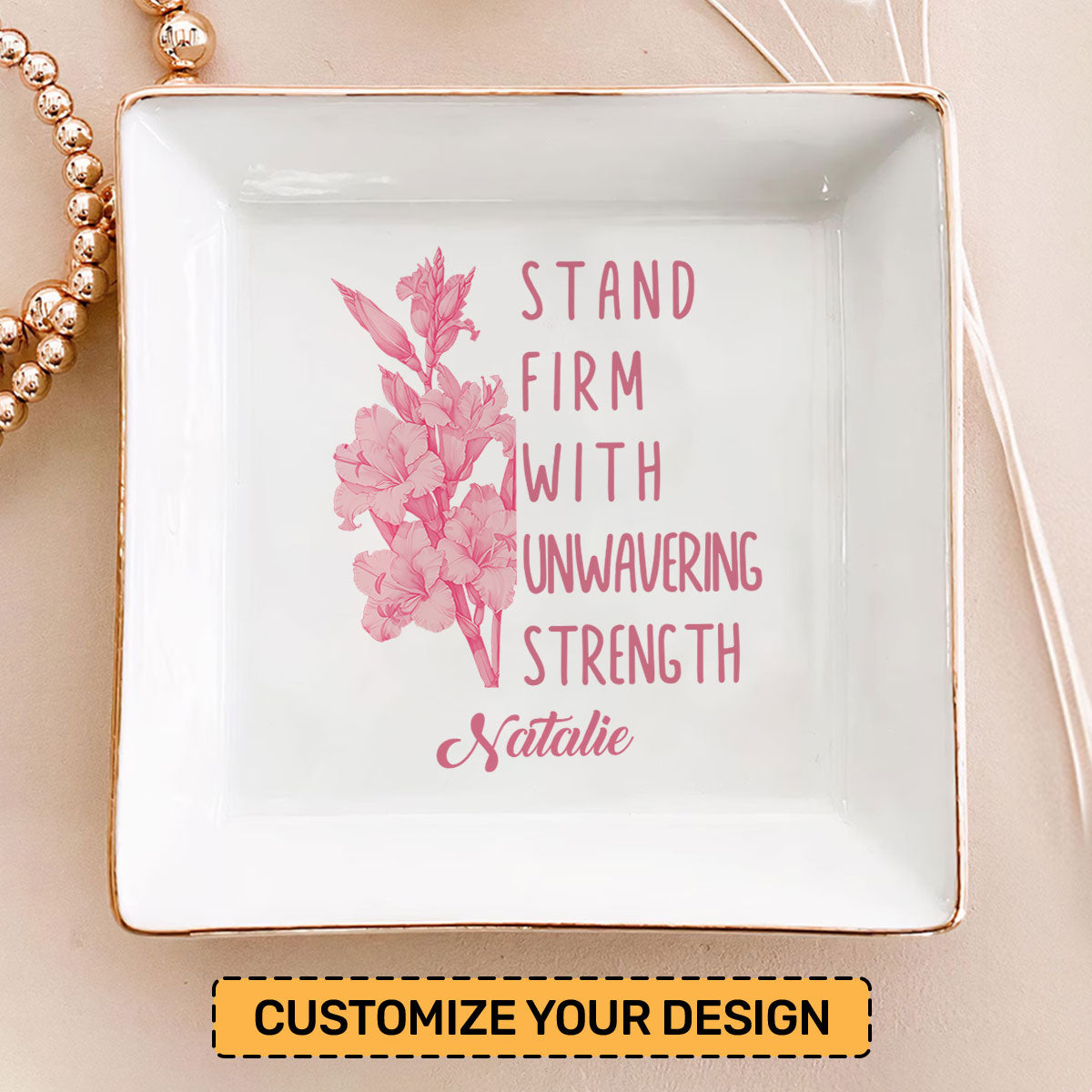 Birth Month Flower And Positive Quote - Personalized Jewelry Dish DSJDHLN1934L