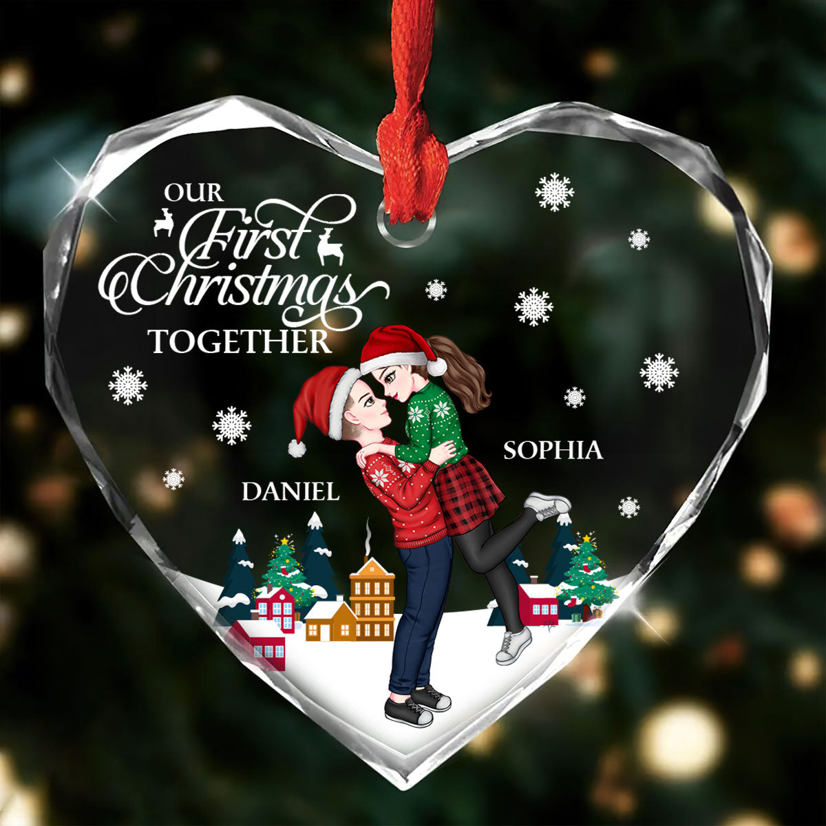 Our First Christmas Together - Personalized Heart Shaped Glass Ornament DSHGONNPA2143M