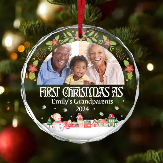 Custom Photo First Christmas As Grandma Grandpa - Personalized Custom Glass Ornament DSURGOPHLPA2037M