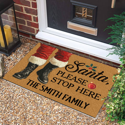 Santa, Please Stop Here - Personalized Doormat DSDMHLN2515T