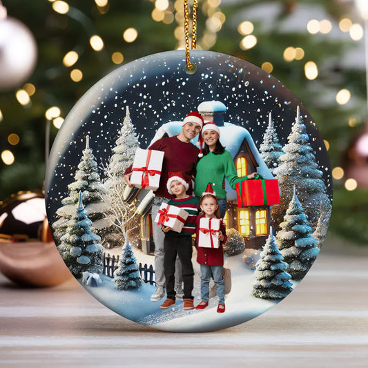 Christmas Is Family Time - Personalized Round Shaped Ceramic Ornament DSRSCOHLN2543T