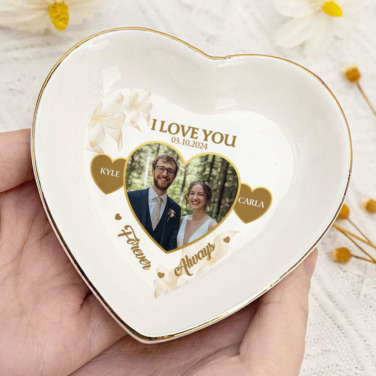 I Love You Forever & Always - Personalized Heart Shaped Jewelry Dish DSSHSCRDHLPA2430T