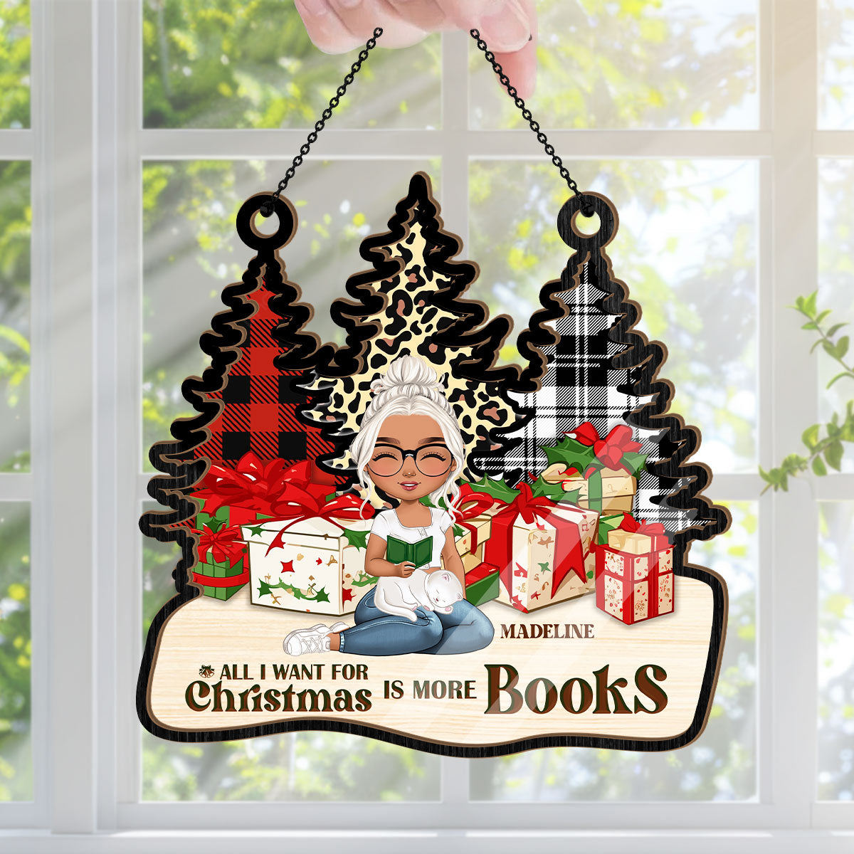 All I Want For Christmas Is More Books - Personalized Window Hanging Suncatcher DSWHSCLN1456D