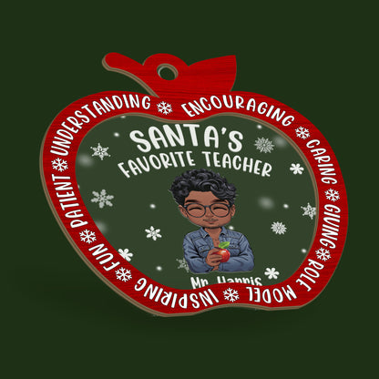 Santa Favorite Teacher - Personalized Wood & Acrylic Ornament DSWAOLM1770M