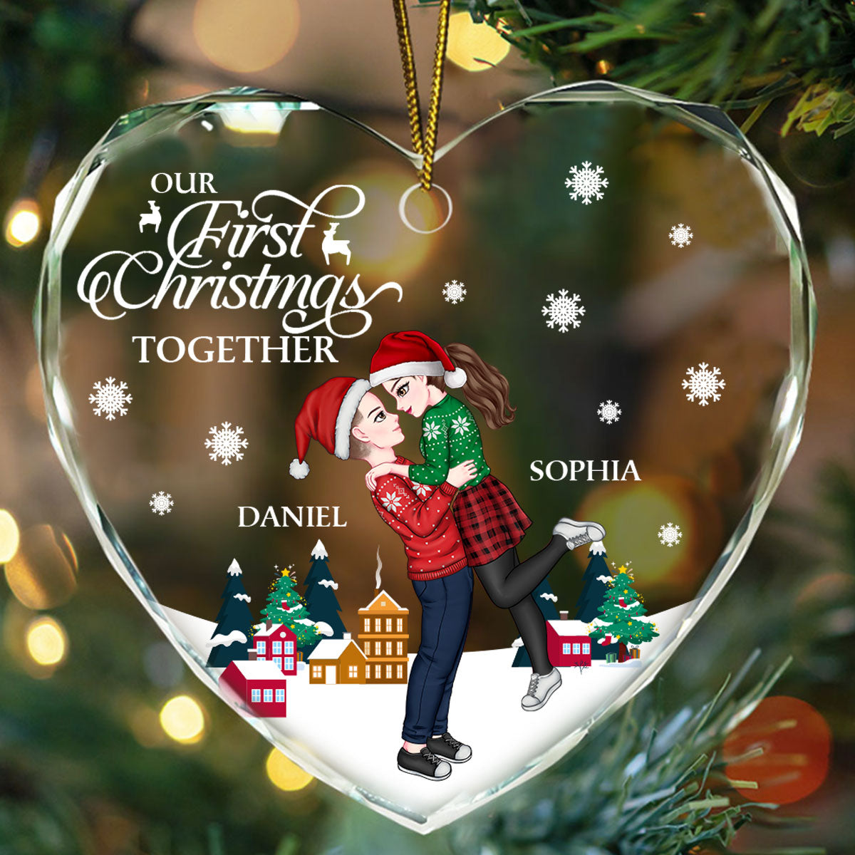 Our First Christmas Together - Personalized Heart Shaped Glass Ornament DSHGONNPA2143M