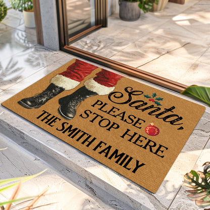 Santa, Please Stop Here - Personalized Doormat DSDMHLN2515T