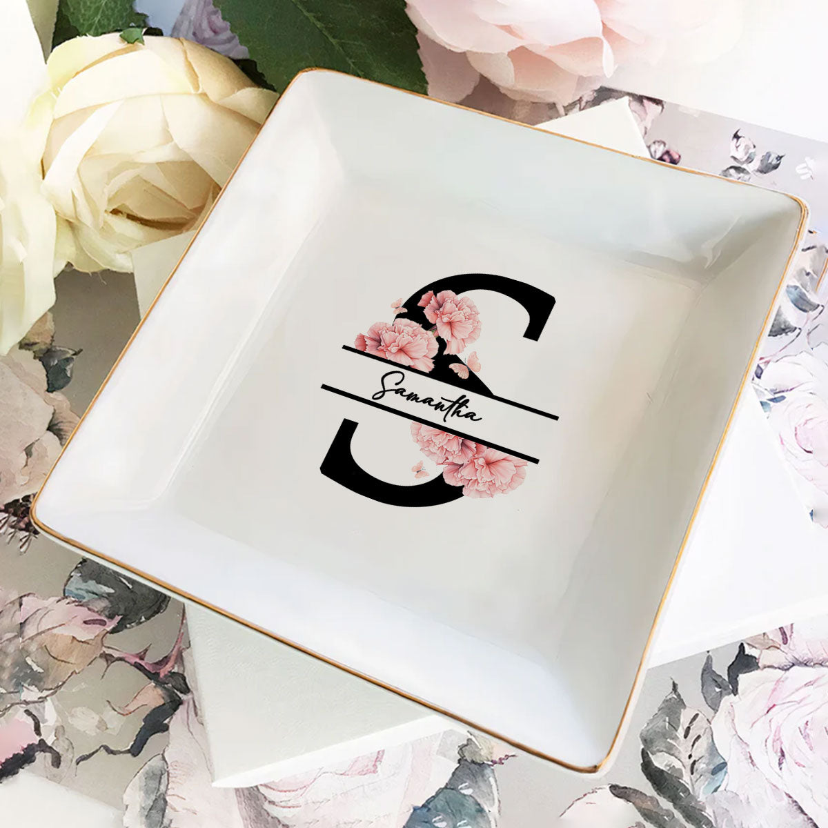 Alphabet With Birth Month Flower - Personalized Jewelry Dish DSJDDPA2130L