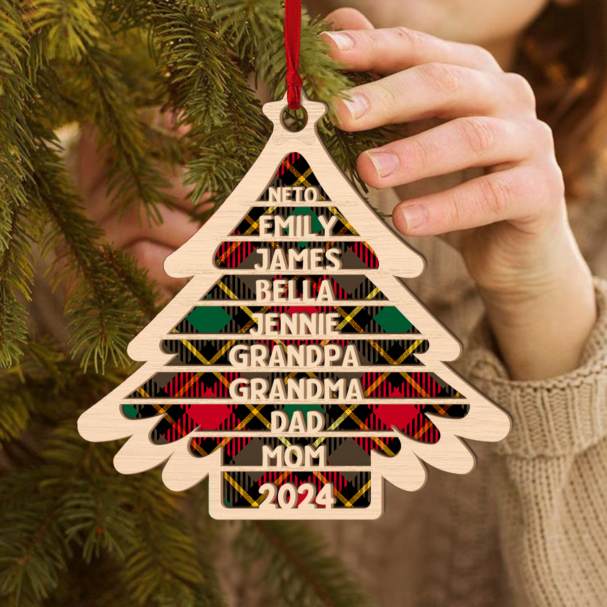 Family Name Christmas Tree - Personalized 1-Side Acrylic Ornament DSACOHLPA2045L