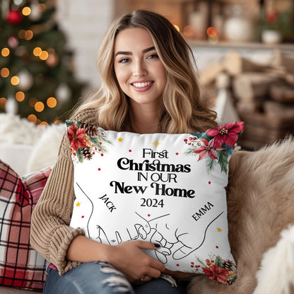 Holding Hands First Christmas Couple - Personalized Crystal Velvet Pillow DSPILWHLPA2081L