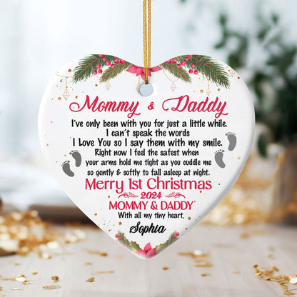 Merry 1st Christmas - Personalized Heart Shaped Ceramic Ornament DSHCOHLPA2241L