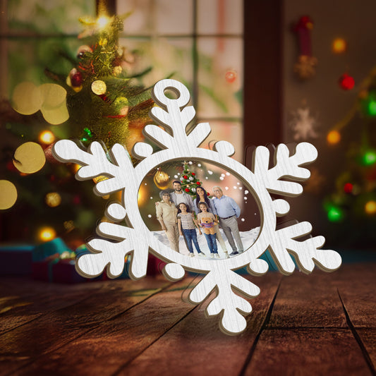 Family Photo Snowflake - Personalized Wood & Acrylic Ornament DSWAOHLN2029L