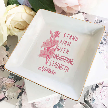 Birth Month Flower And Positive Quote - Personalized Jewelry Dish DSJDHLN1934L