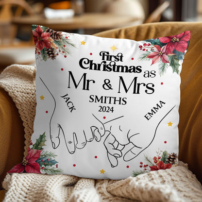 Holding Hands First Christmas Couple - Personalized Crystal Velvet Pillow DSPILWHLPA2081L