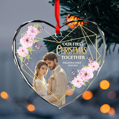 Our First Christmas Married - Personalized Heart Shaped Glass Ornament DSHGOHLPA2325M