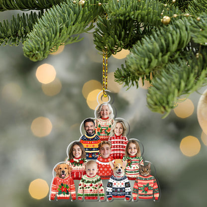 Family In Christmas Ugly Sweater - Personalized 1-Side Acrylic Ornament DSACOHLN2304M