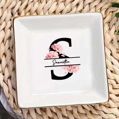 Alphabet With Birth Month Flower - Personalized Jewelry Dish DSJDDPA2130L