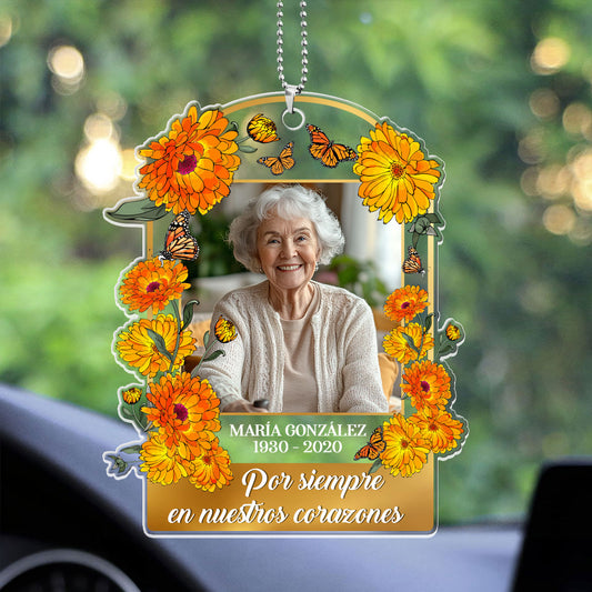 Por Siempre En Nuestros Corazones - Personalized Custom Car Ornament DSUPCHOHLN2534T