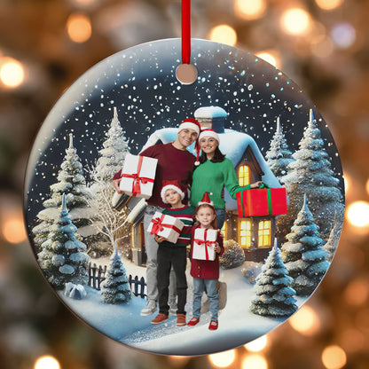 Christmas Is Family Time - Personalized Round Shaped Ceramic Ornament DSRSCOHLN2543T