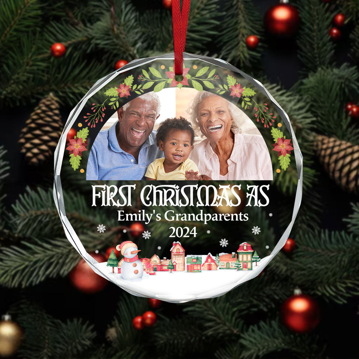 Custom Photo First Christmas As Grandma Grandpa - Personalized Custom Glass Ornament DSURGOPHLPA2037M