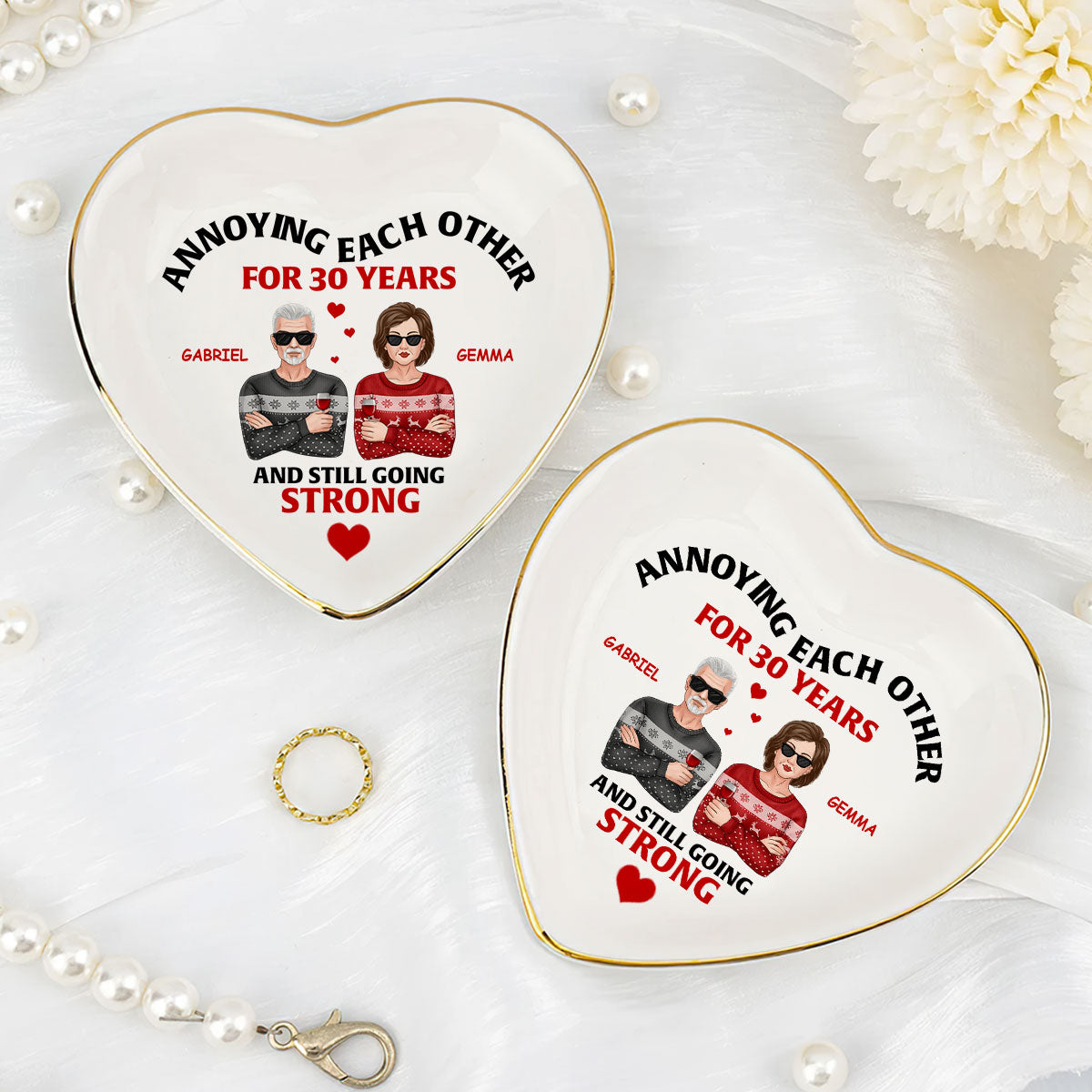 Annoying Each Other And Still Going Strong - Personalized Heart Shaped Jewelry Dish DSSHSCRDHLN2441L