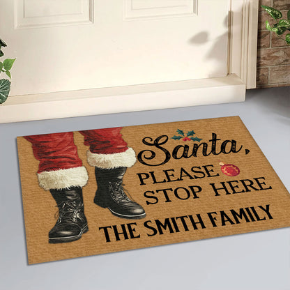 Santa, Please Stop Here - Personalized Doormat DSDMHLN2515T