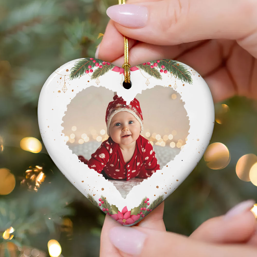 Merry 1st Christmas - Personalized Heart Shaped Ceramic Ornament DSHCOHLPA2241L